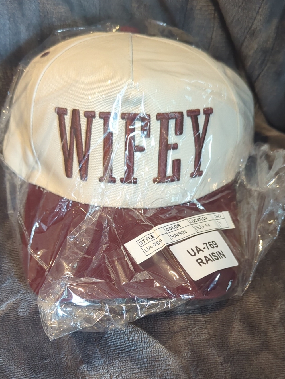 Zenana Outfitters Wifey Embroidered Cap - White & Raisin